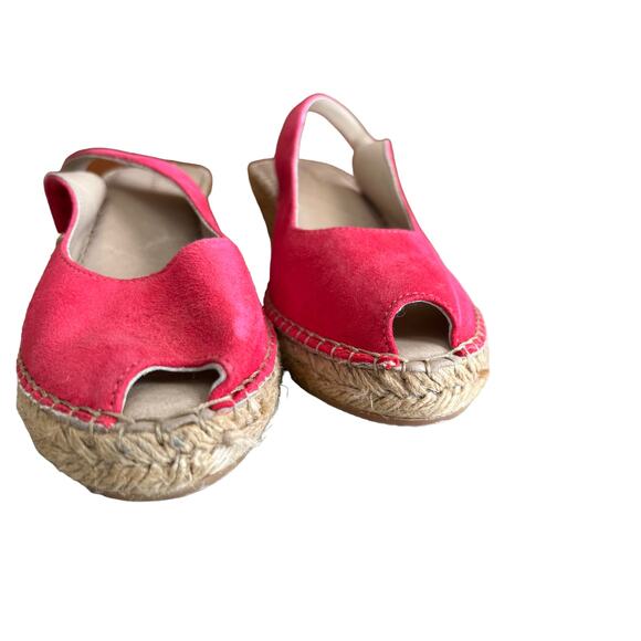 Cosmoparis Hot Pink Suede Peep Toe Espadrille Wedges 6.5 - Picture 3 of 8